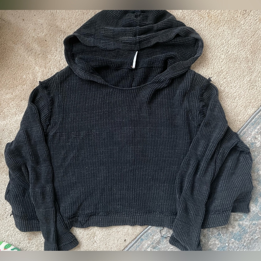 Free People Black Hooded Sweatshirt